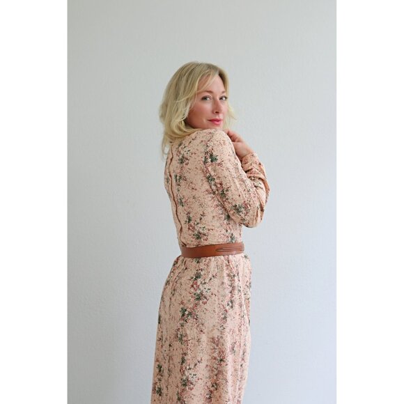 1970s Vintage Julie Miller Pink Floral Velvet Dress Women's Extra Small to Small - Picture 3 of 9